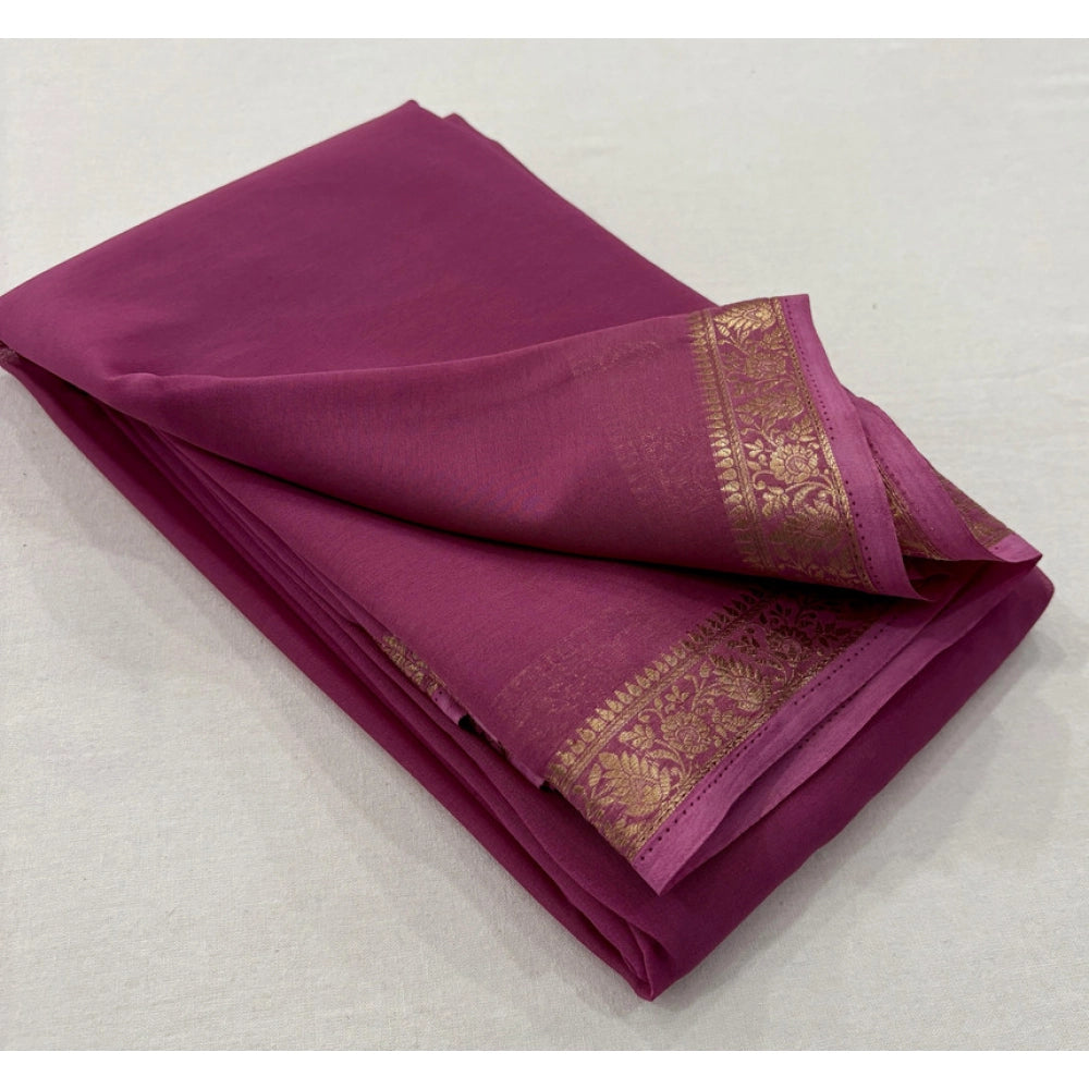 Women's Crepe Chit Pallu Solid Saree — Light Pink