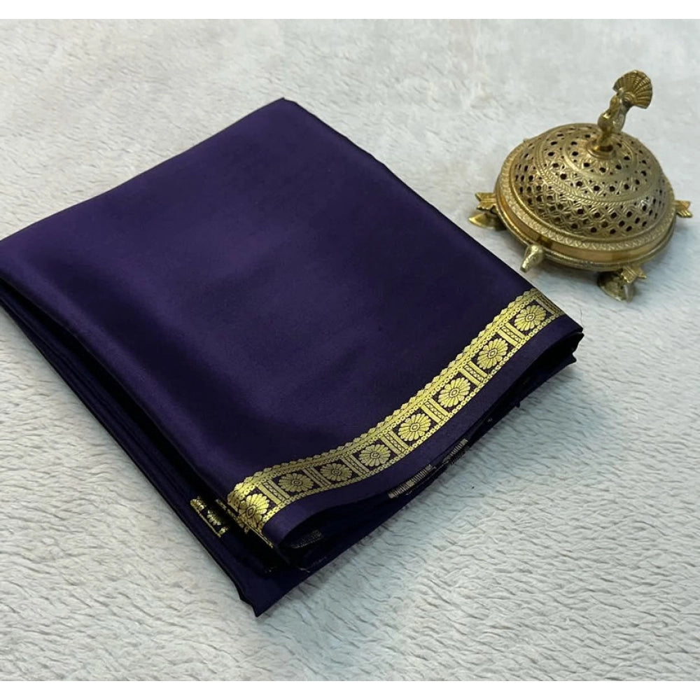 Women's Crepe Chit Pallu Solid Saree — Navy Blue · 1048