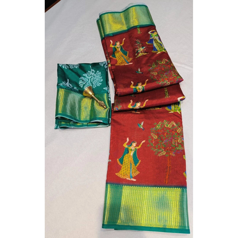 Women's Digital Dolla Silk Printed Saree — Brown