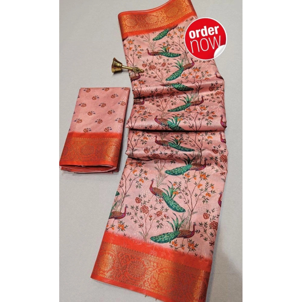 Women's Digital Dolla Silk Printed Saree — Orange · 1057