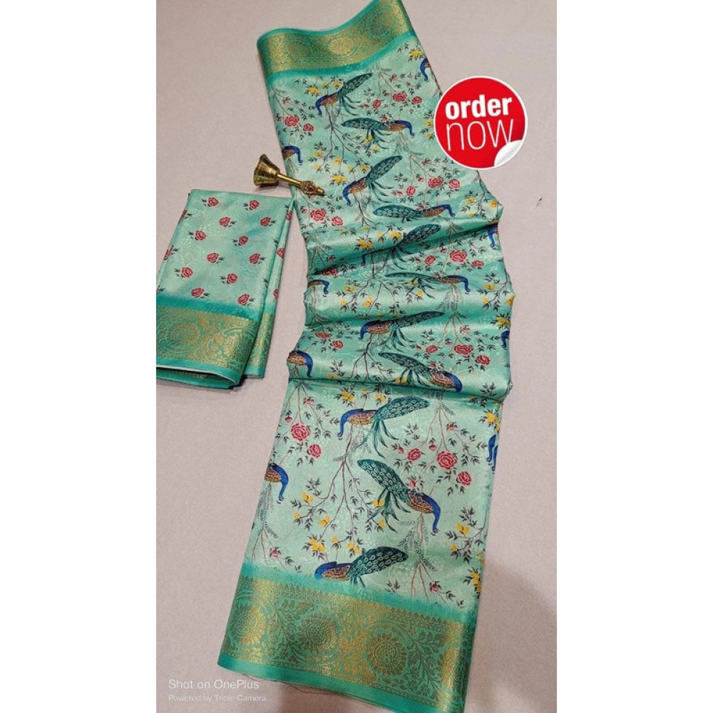Women's Digital Dolla Silk Printed Saree — Pista Green