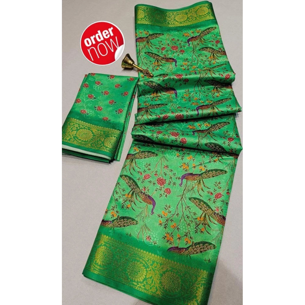 Women's Digital Dolla Silk Printed Saree — Green · 1059