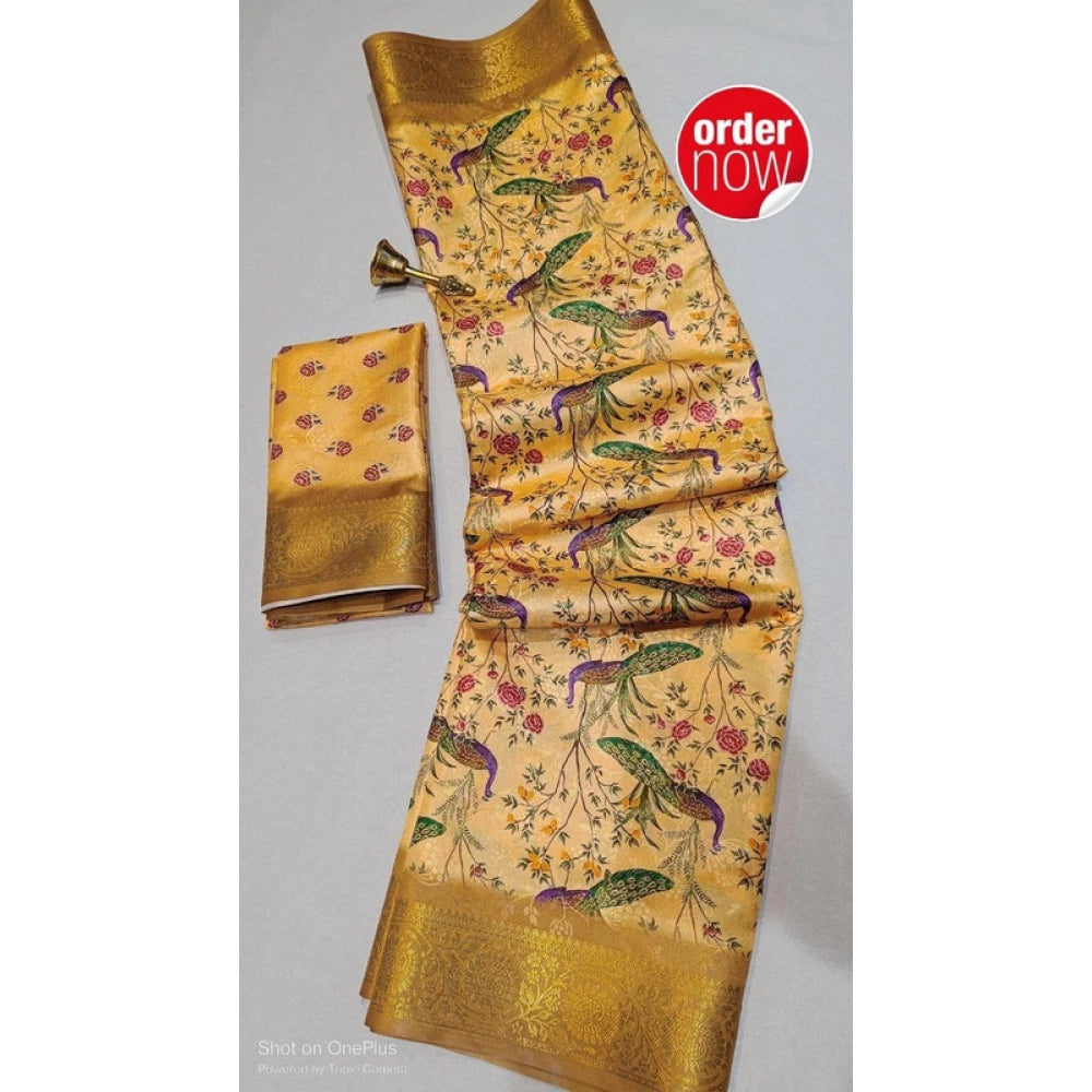Women's Digital Dolla Silk Printed Saree — Mustard · 1060