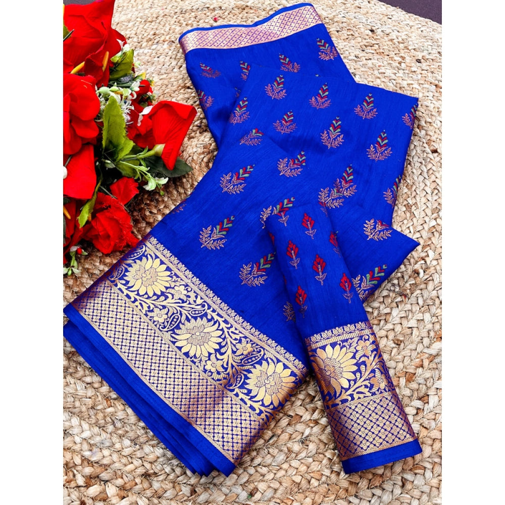 Women's Digital Dolla Silk Printed Saree — Blue · 1063