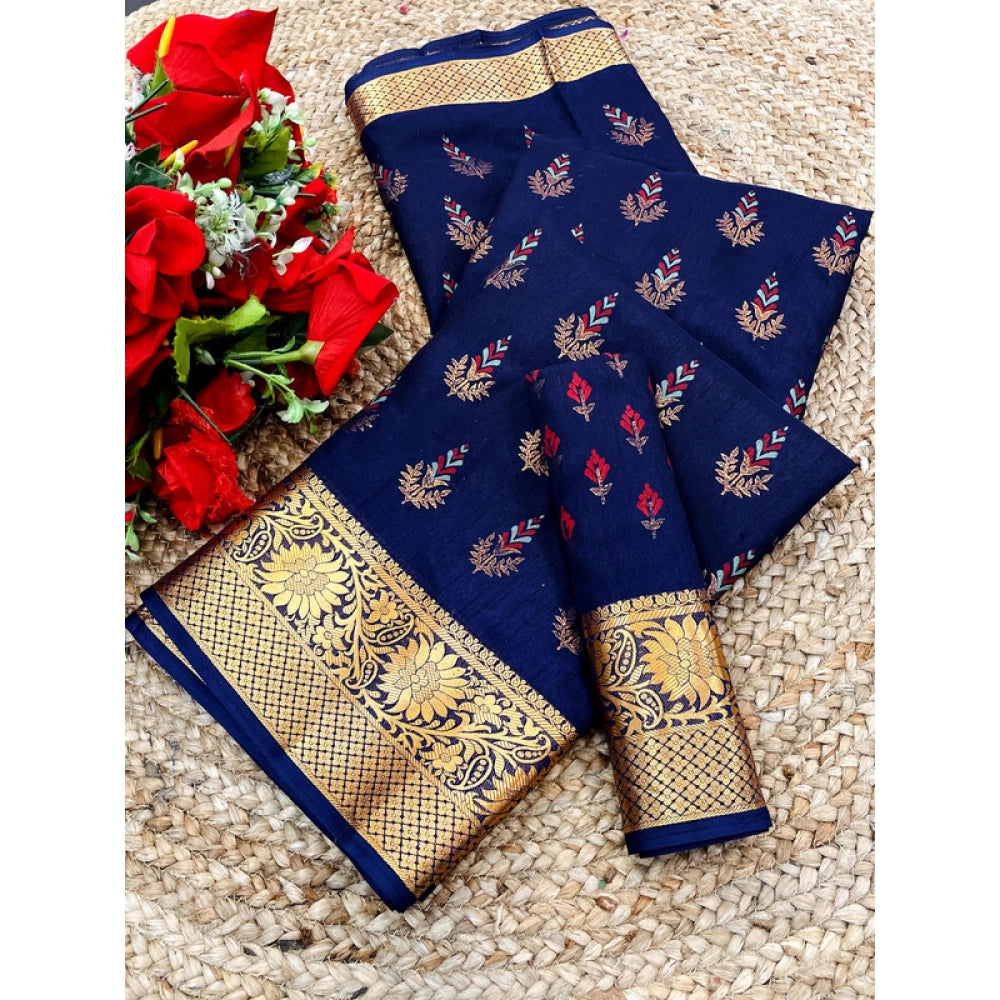 Women's Digital Dolla Silk Printed Saree — Blue · 1064