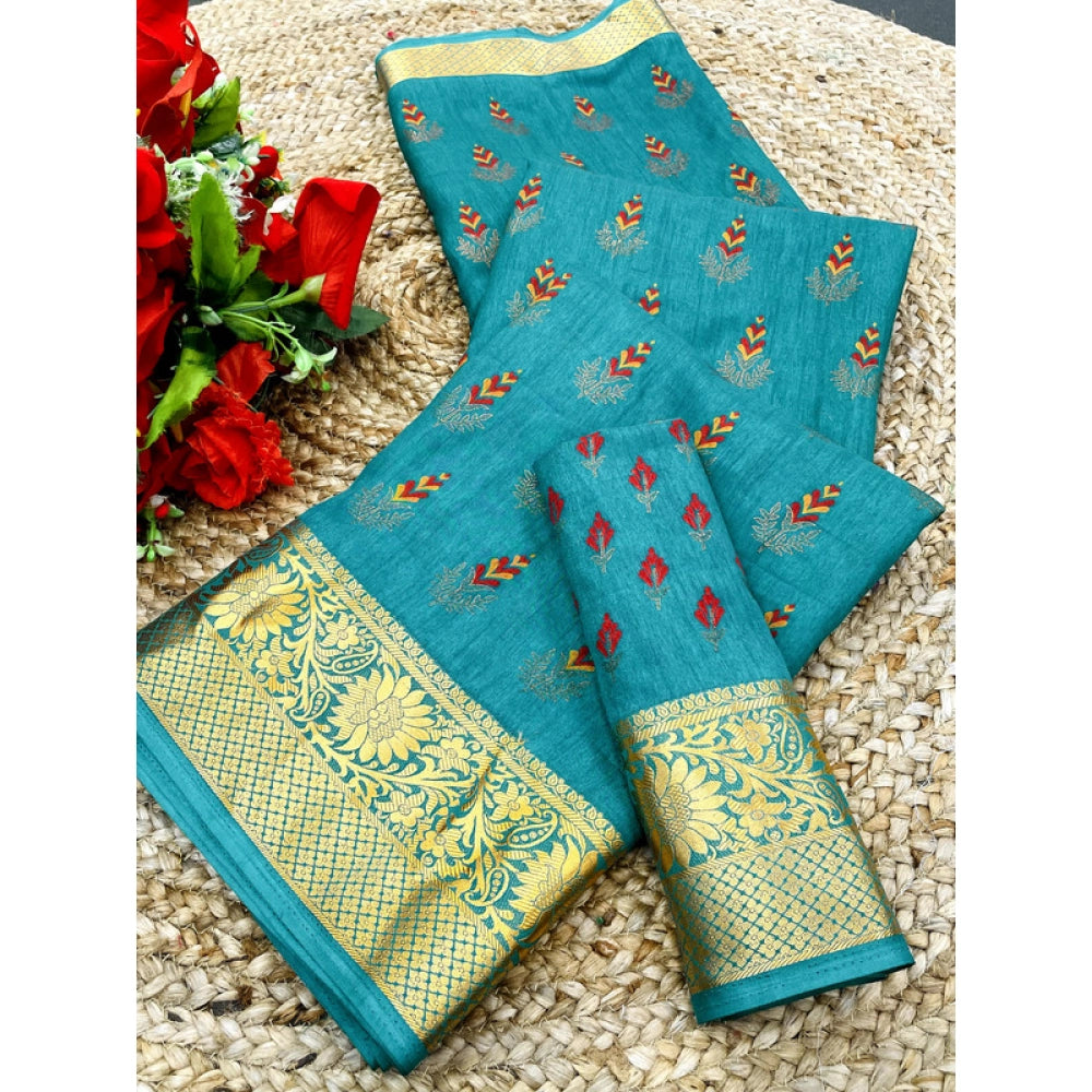 Women's Digital Dolla Silk Printed Saree — Sky Blue · 1066