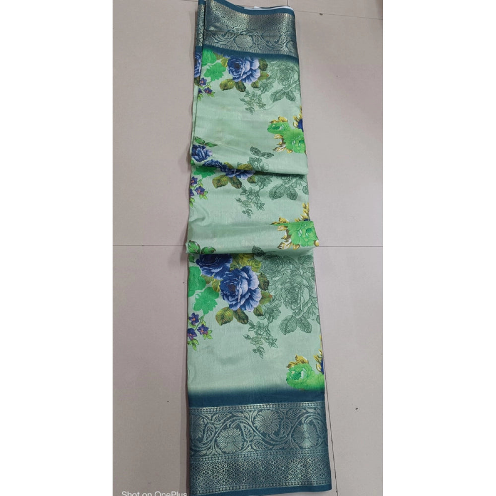 Women's Digital Dolla Silk Printed Saree — Green · 1069