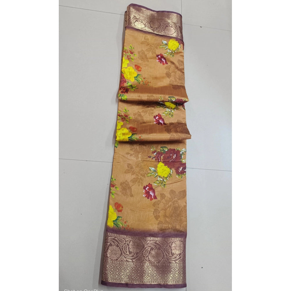 Women's Digital Dolla Silk Printed Saree — Mustard · 1074