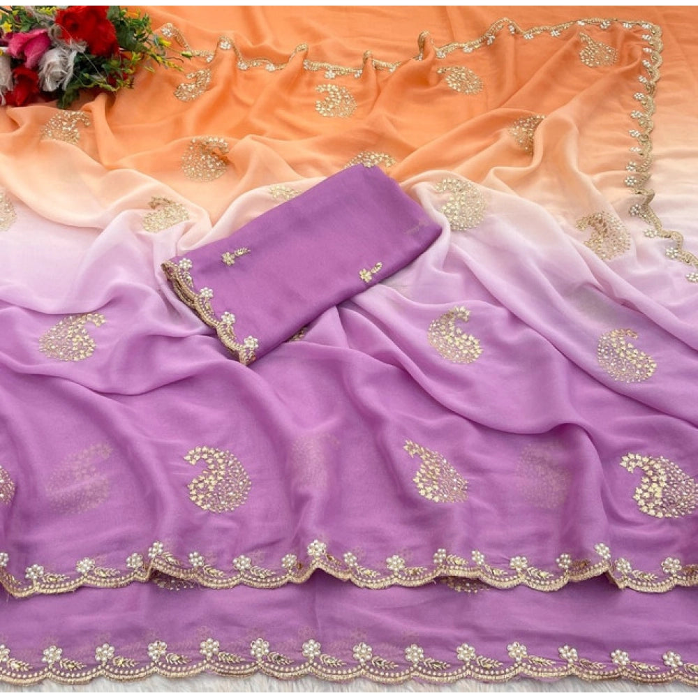 Women's Digital Printed Geogette Saree — Wine