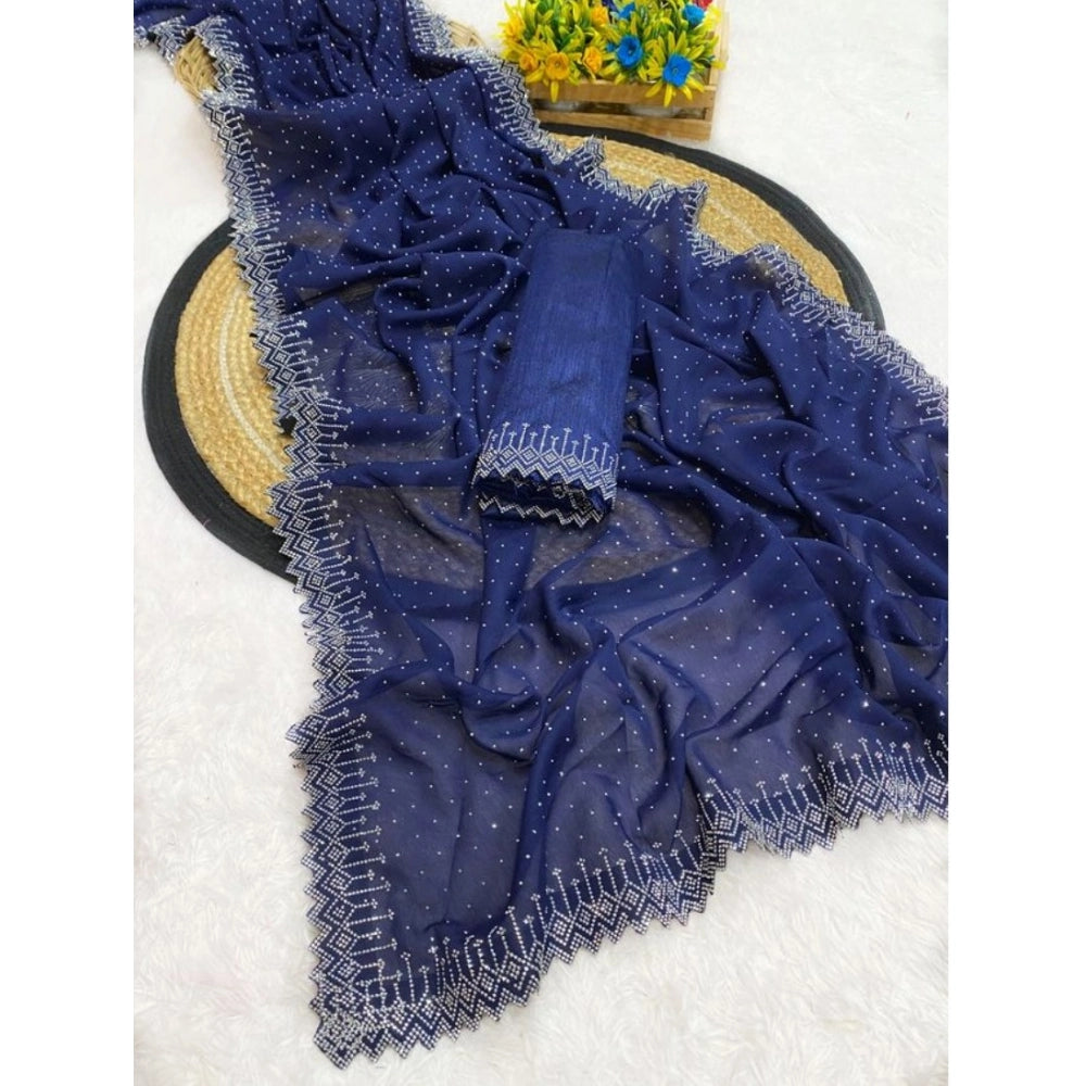 Women's Georgette Stone Work Saree — Blue