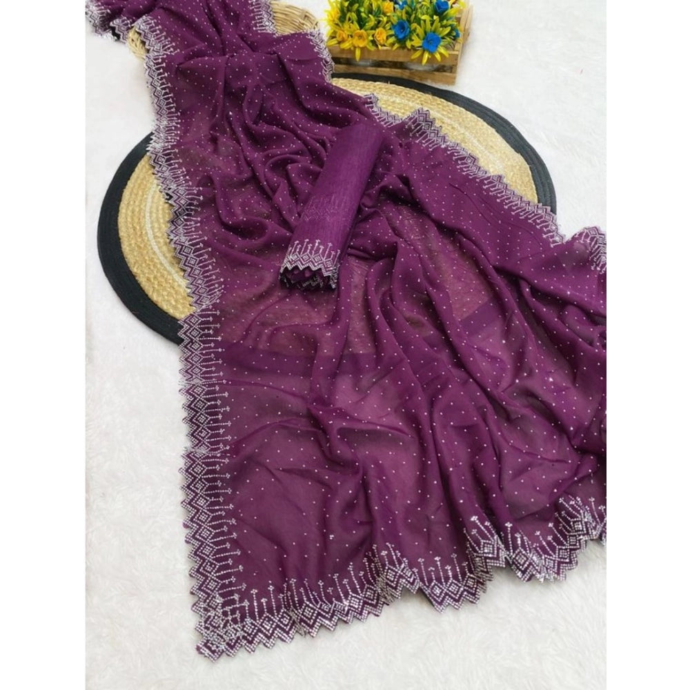 Women's Georgette Stone Work Saree — Purple