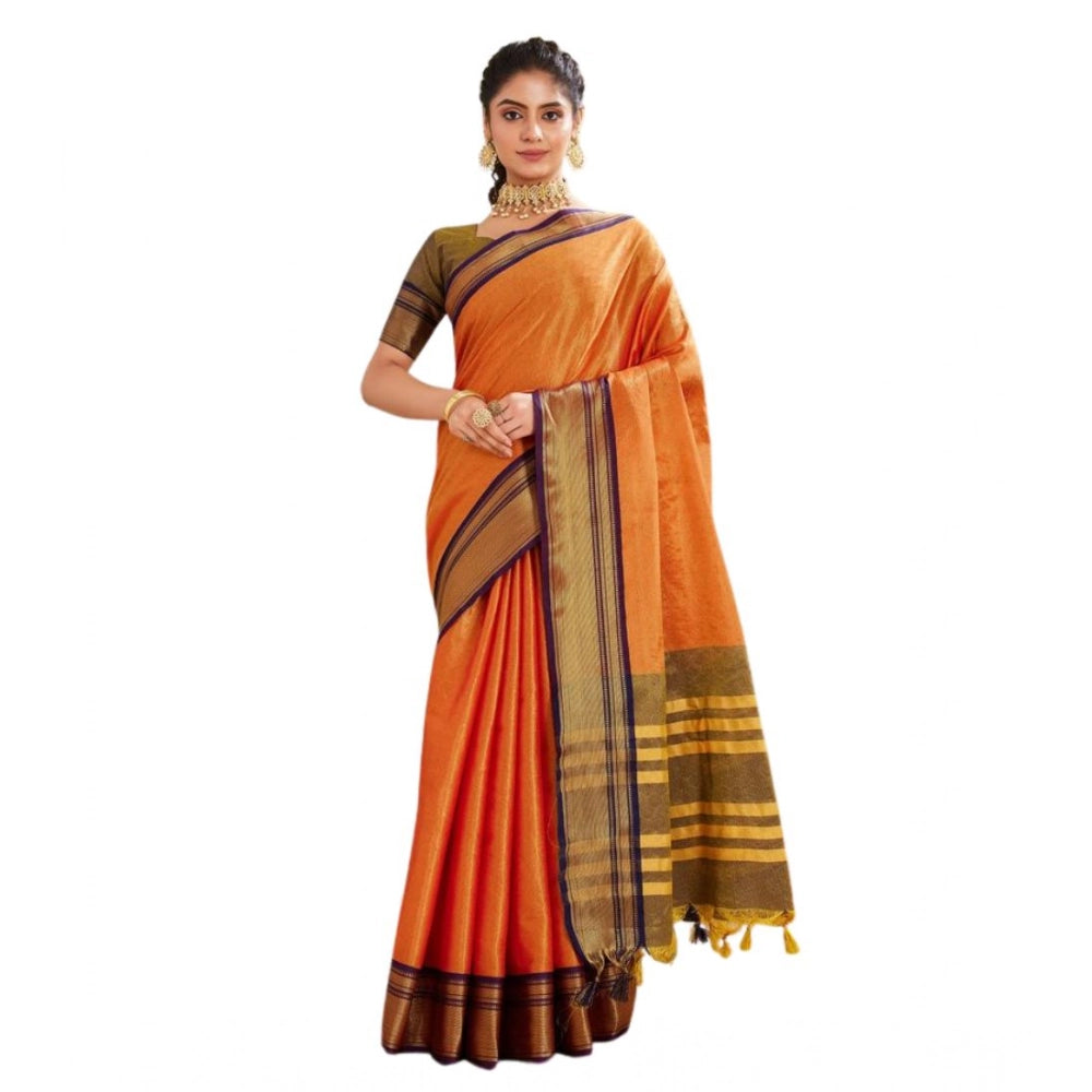 Women's Silk Blended Jaquard Woven Saree — Orange