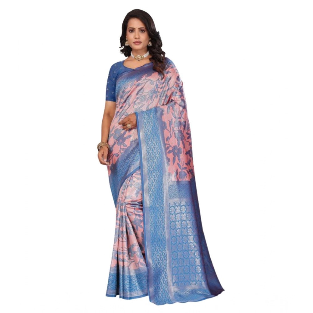 Women's Banarasi Silk Jaquard Woven Saree — Pink · rozi