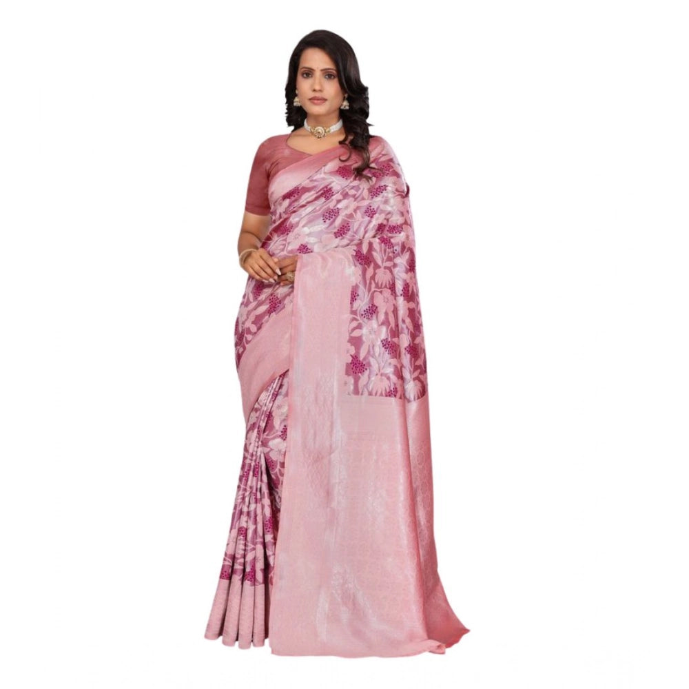 Women's Banarasi Silk Jaquard Woven Saree — Pink · Prle