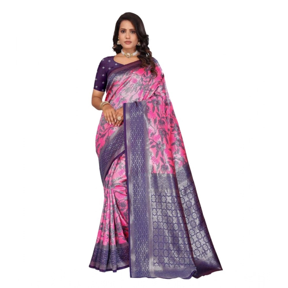 Women's Banarasi Silk Jaquard Woven Saree — Pink · Prle