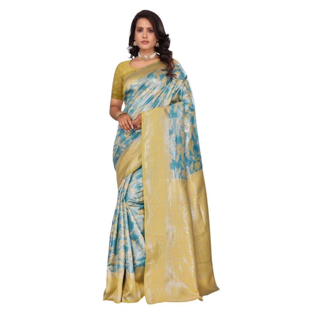 Women's Banarasi Silk Jaquard Woven Saree — Yellow