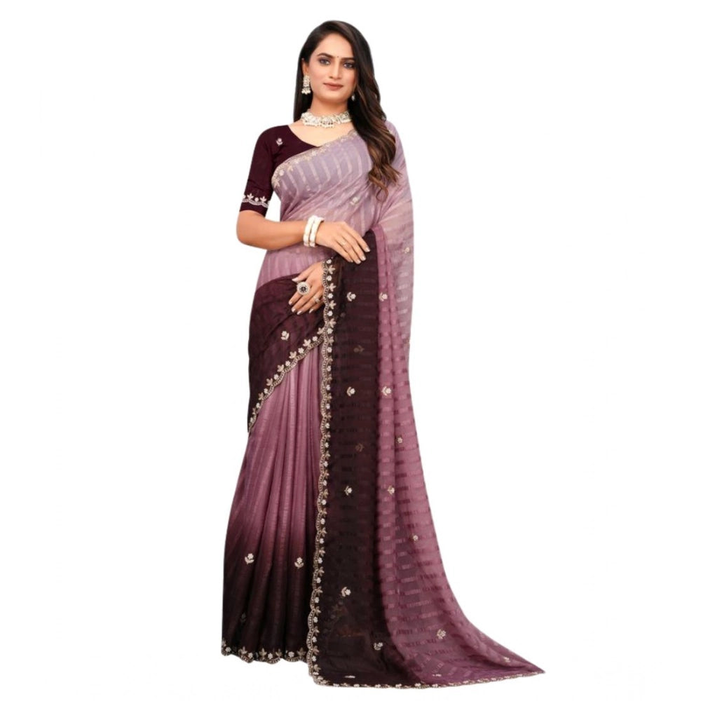 Women's Chiffon Embroidred Saree — Beige