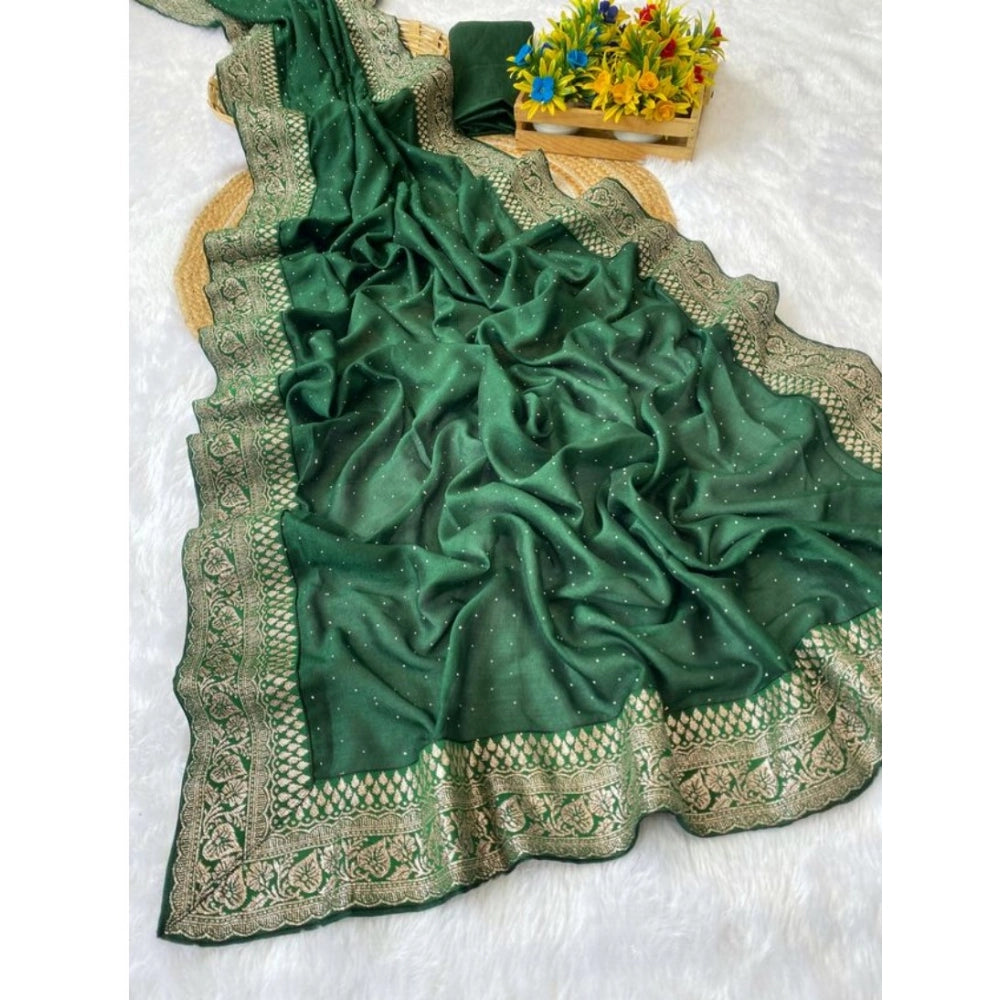 Women's Silk Embroidred Saree — Dark Green · _Grn