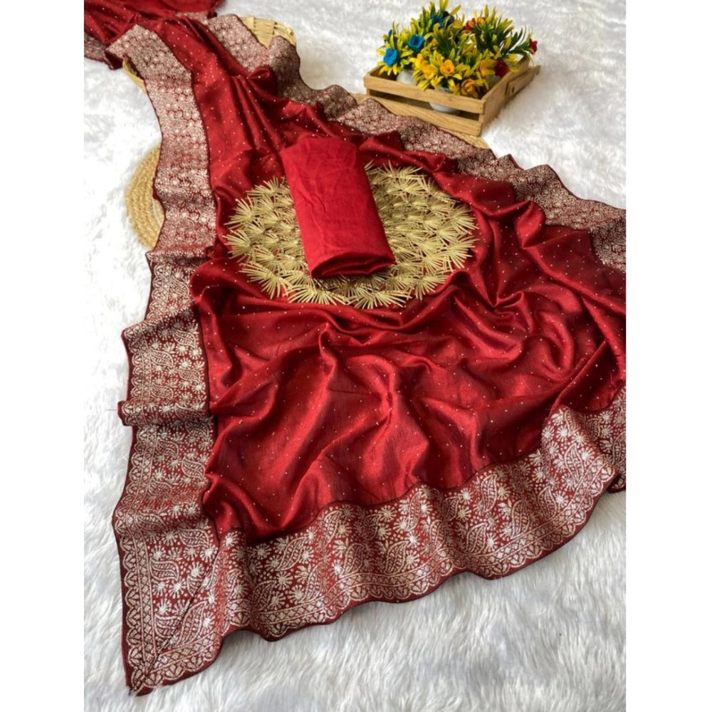 Women's Silk Embroidred Saree — Red · _Mrn