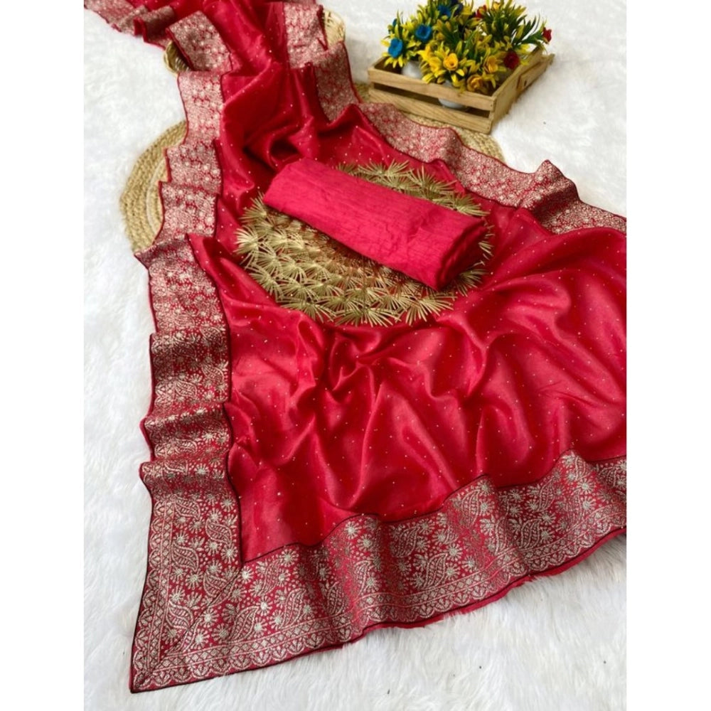 Women's Silk Embroidred Saree — Pink · _Pnk