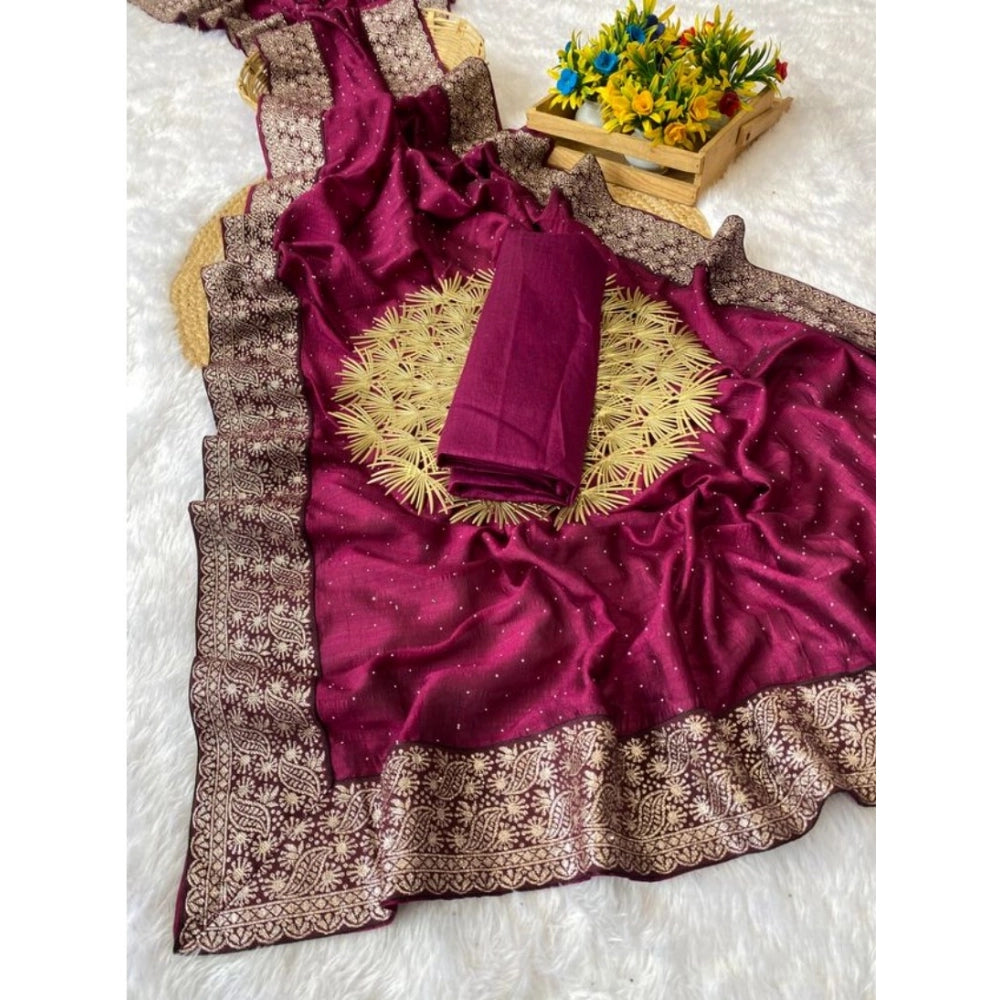 Women's Silk Embroidred Saree — Purple · Prle