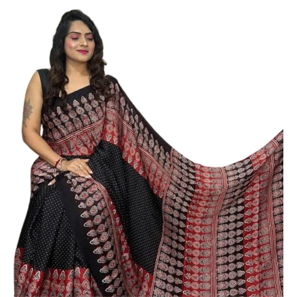 Women's Satin Printed Saree — Black · _103