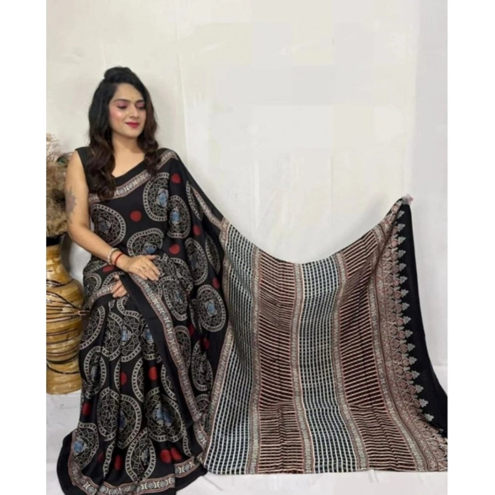 Women's Satin Printed Saree — Black · _104