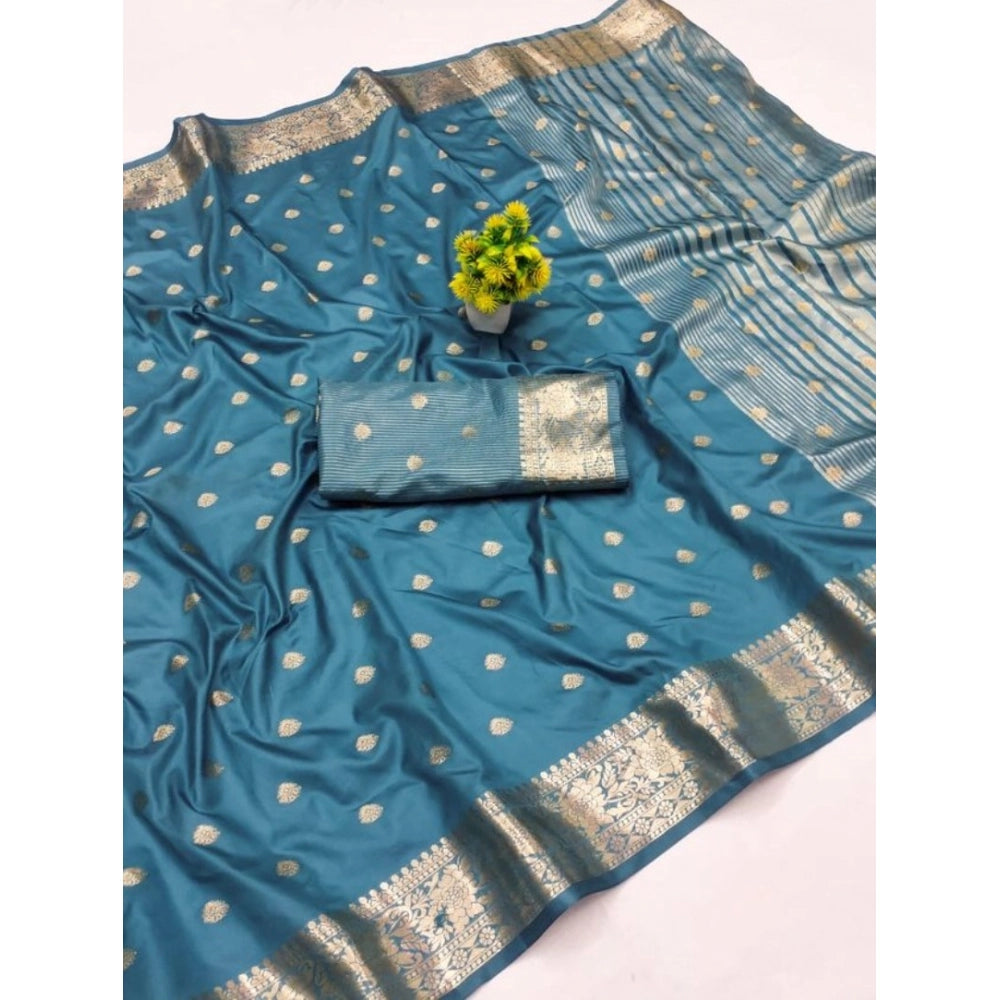 Women's Jacquard Silk Jaquard Woven Saree — Light Blue · _Sky