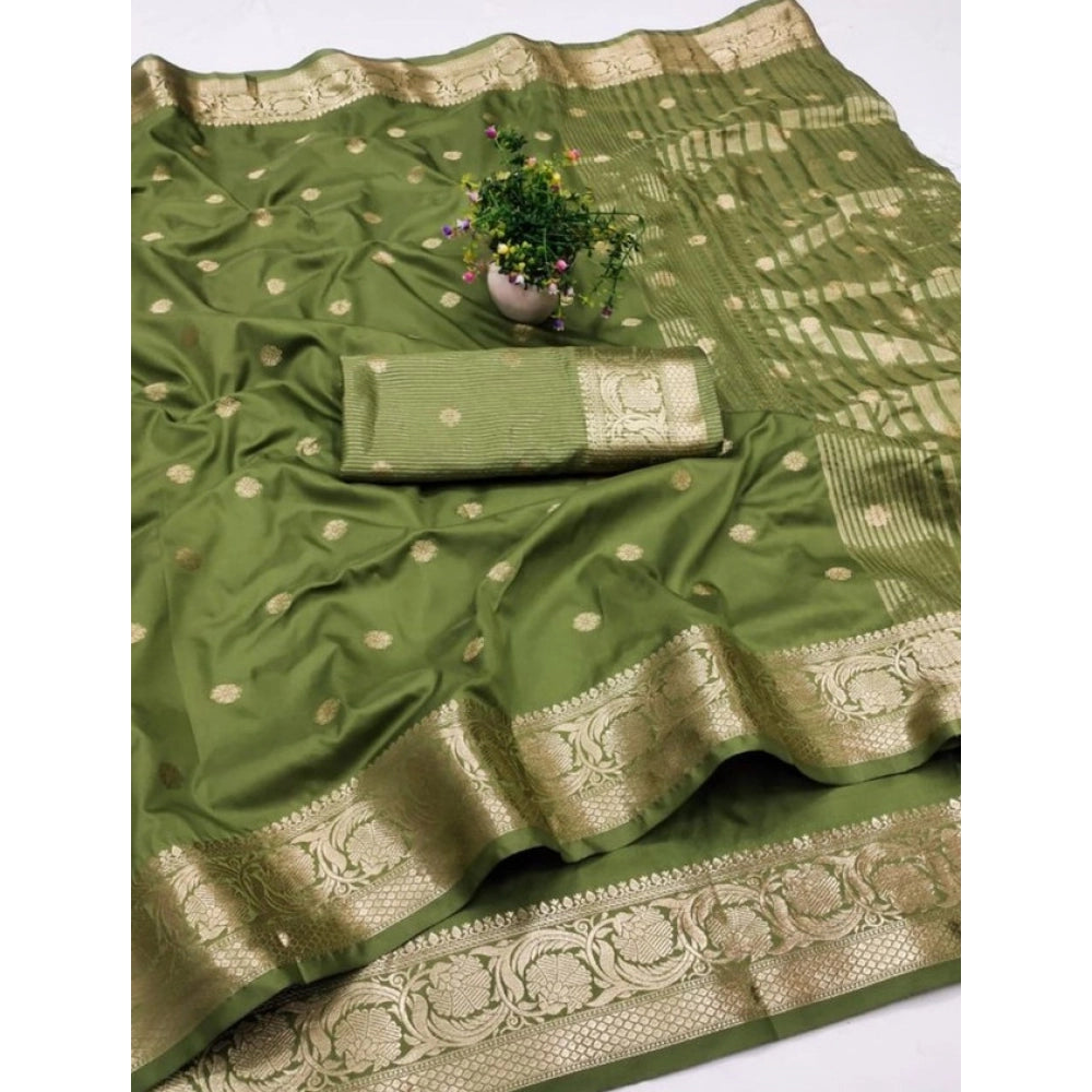 Women's Jacquard Silk Jaquard Woven Saree — Green · Mhdi