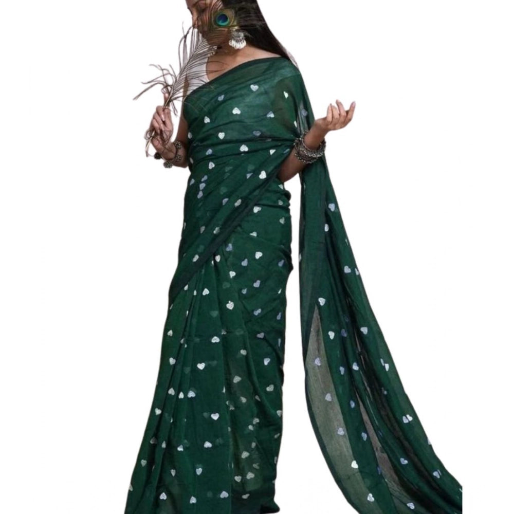 Women's Linen Printed Saree — Green · nWht
