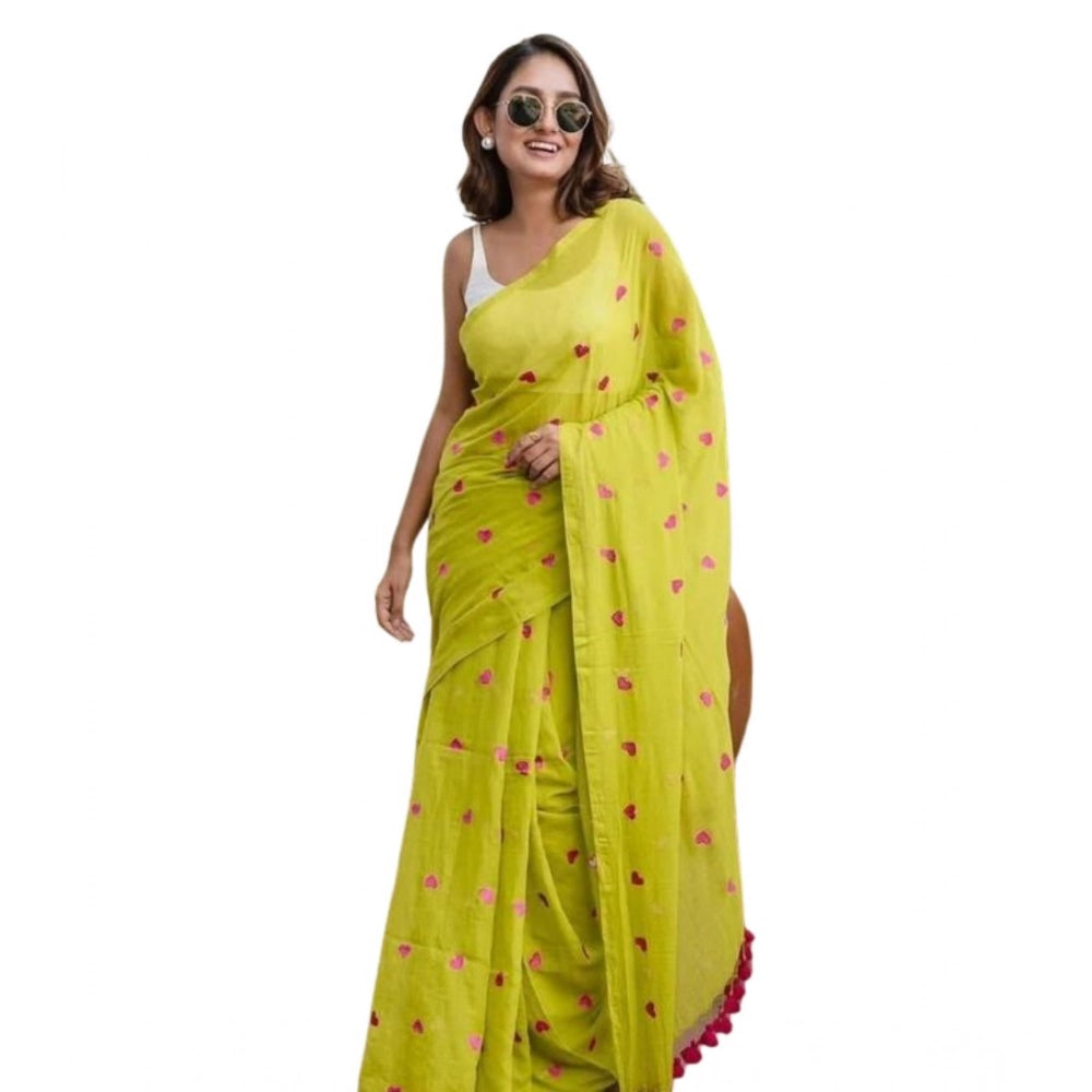 Women's Linen Printed Saree — Light Green