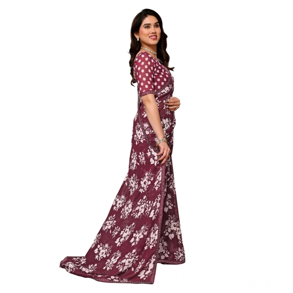 Women's Georgette Printed Saree — Brown