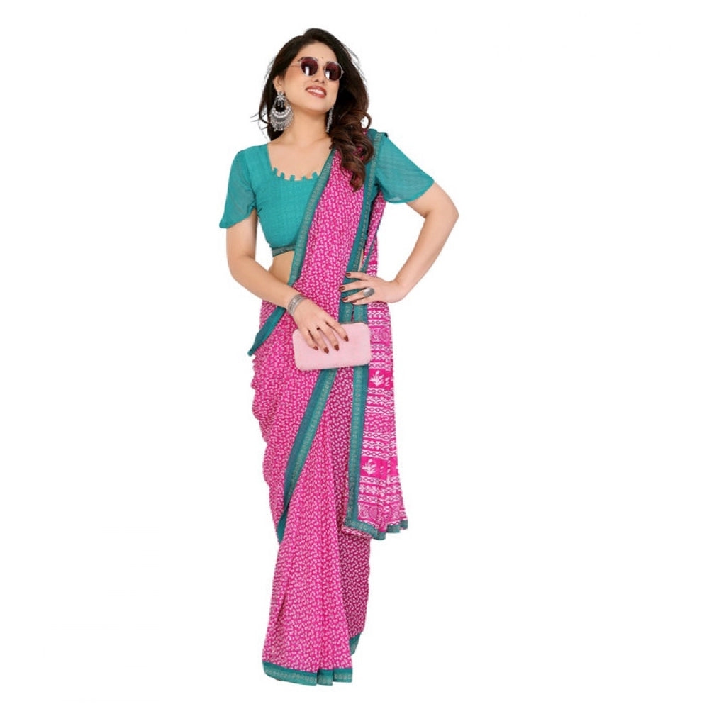 Women's Georgette Printed Saree — Pink · 03_4