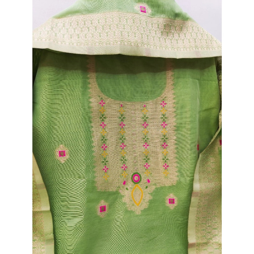 Women's Banarasi Silk Printed Unstitched Salwar Suit Material — Pista · Psta