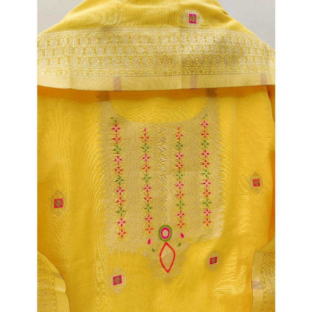 Women's Banarasi Silk Printed Unstitched Salwar Suit Material — Yellow · Ylow