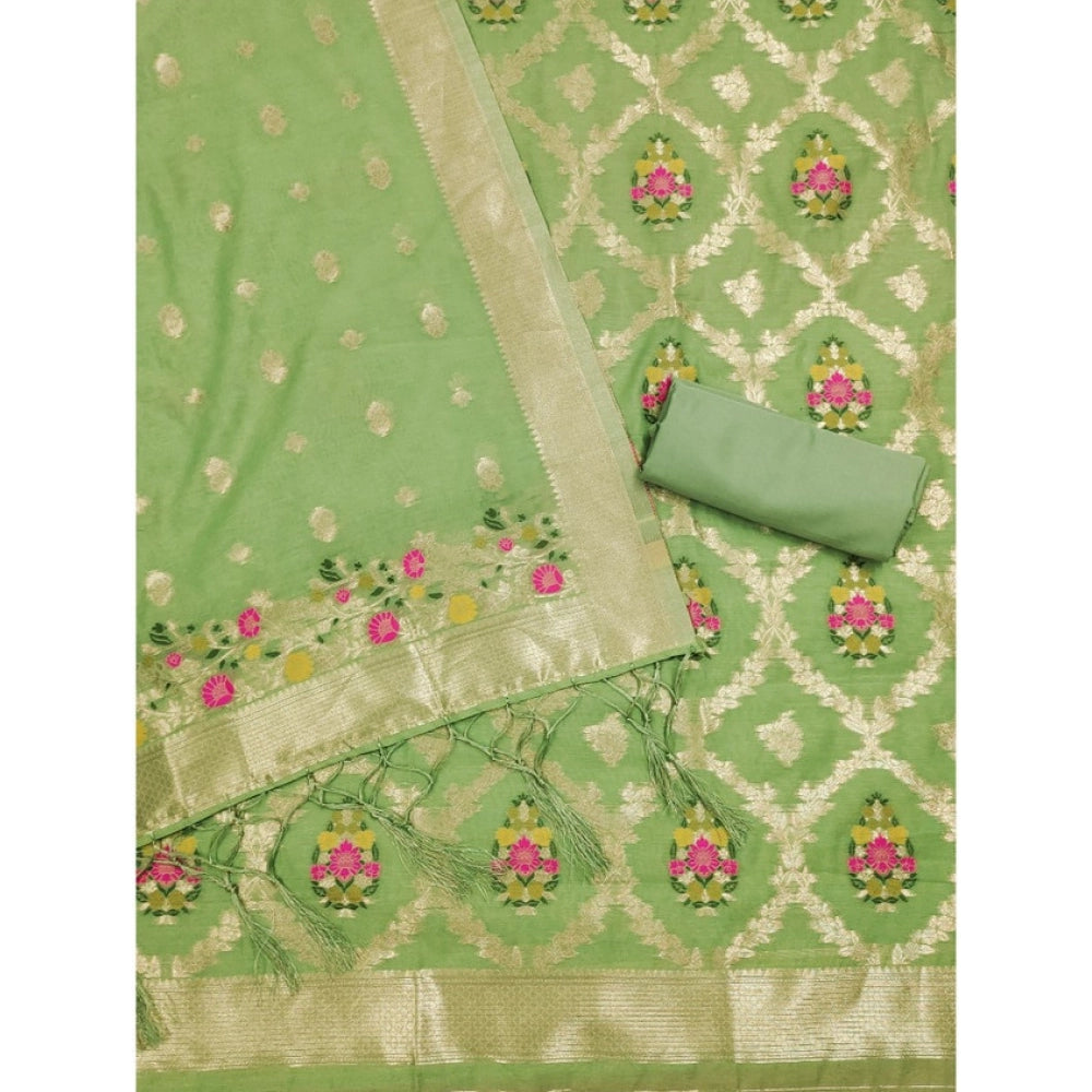 Women's Banarasi Silk Printed Unstitched Salwar Suit Material — Pista · Psta