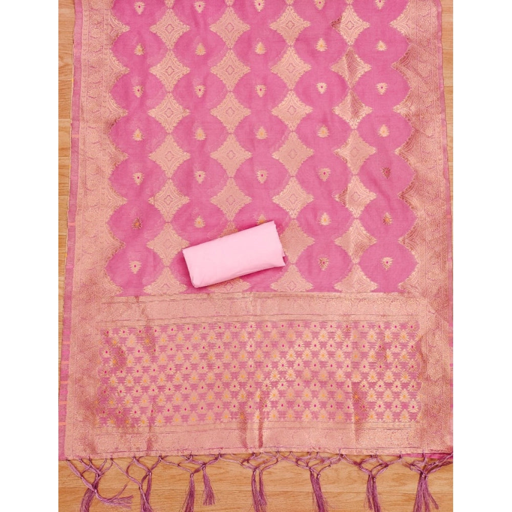 Women's Banarasi Silk Printed Unstitched Salwar Suit Material — Pink · _Pnk