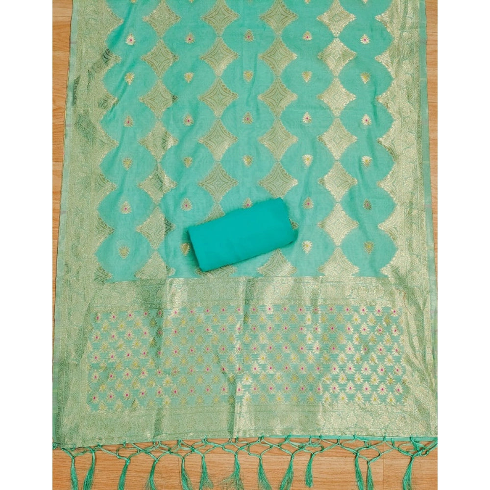 Women's Banarasi Silk Printed Unstitched Salwar Suit Material — Sea Green · Gren
