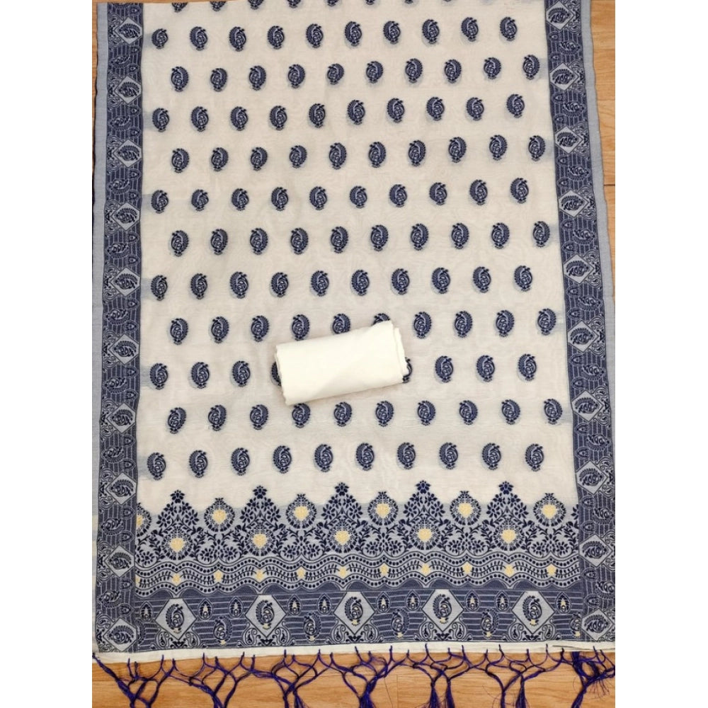 Women's Banarasi Silk Printed Unstitched Salwar Suit Material — Navy Blue · Nblu