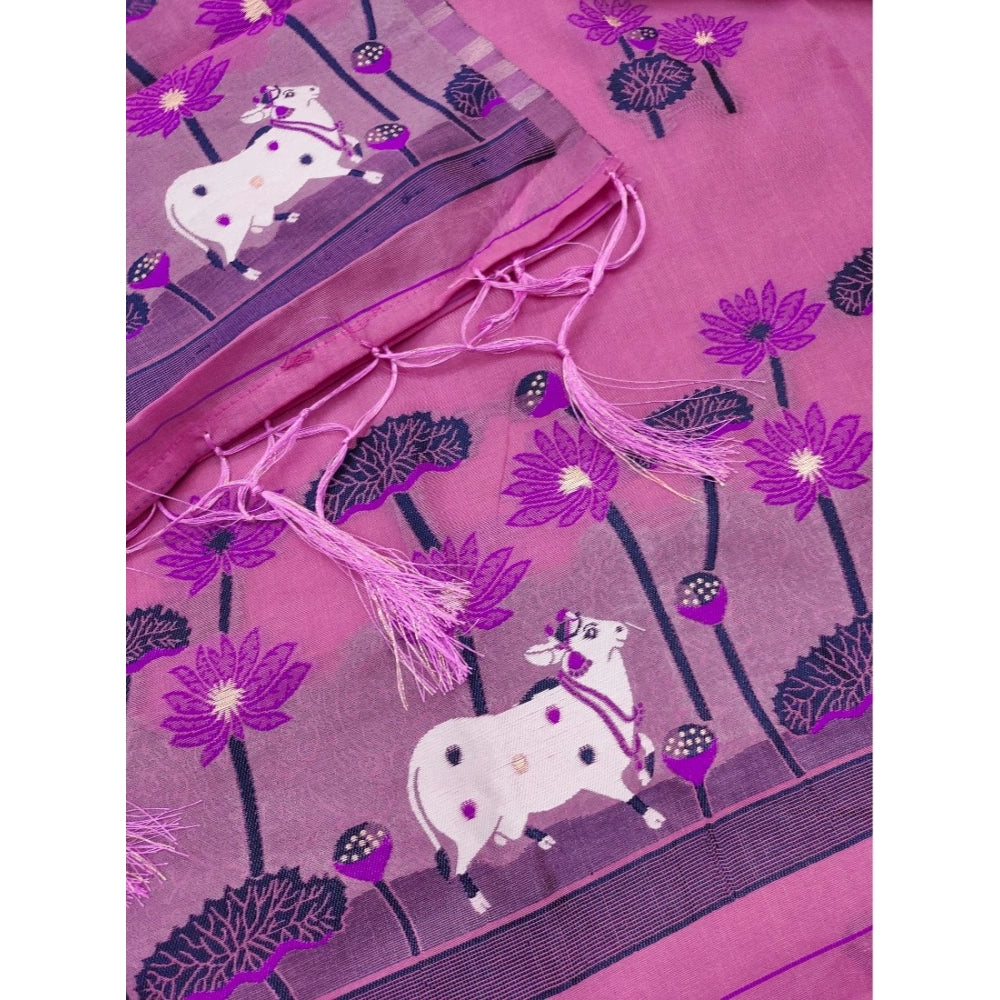 Women's Banarasi Silk Printed Unstitched Salwar Suit Material — Pink · _Pnk