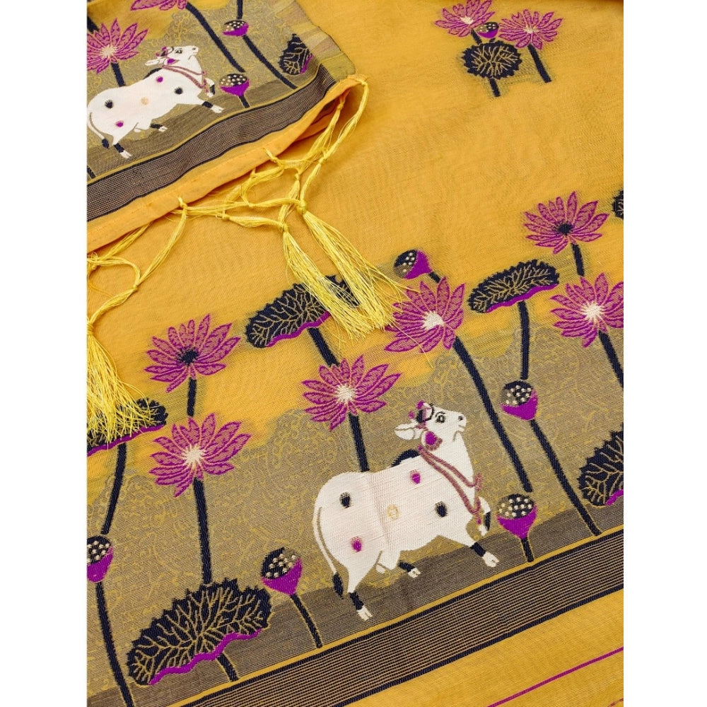 Women's Banarasi Silk Printed Unstitched Salwar Suit Material — Yellow · Ylow