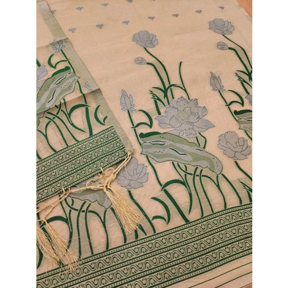 Women's Banarasi Silk Printed Unstitched Salwar Suit Material — Cream · Chku