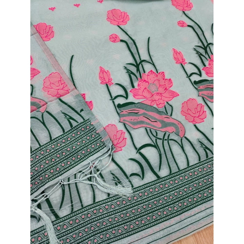 Women's Banarasi Silk Printed Unstitched Salwar Suit Material — Grey · _Gry