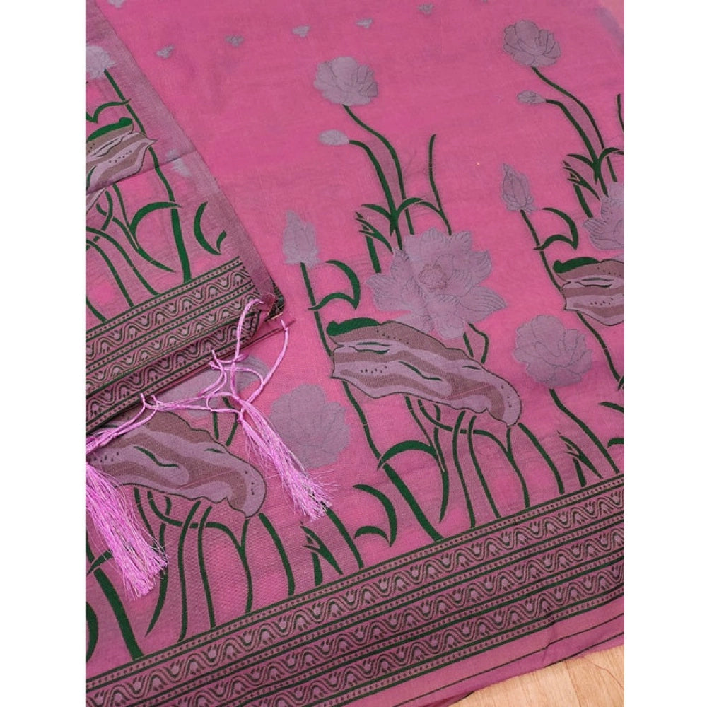 Women's Banarasi Silk Printed Unstitched Salwar Suit Material — Pink · _Pnk