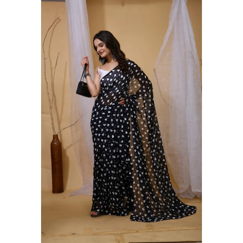 Women's Georgette Printed Saree — Black · 1009