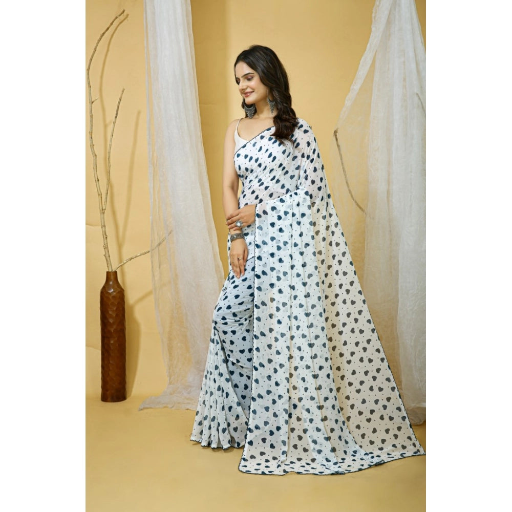 Women's Georgette Printed Saree — White
