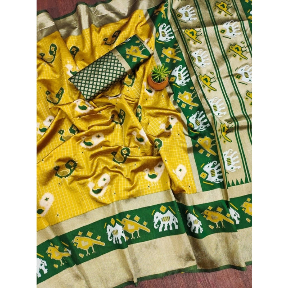 Women's Soft Litchi Silk Jacquard Work Saree — Yellow-Green