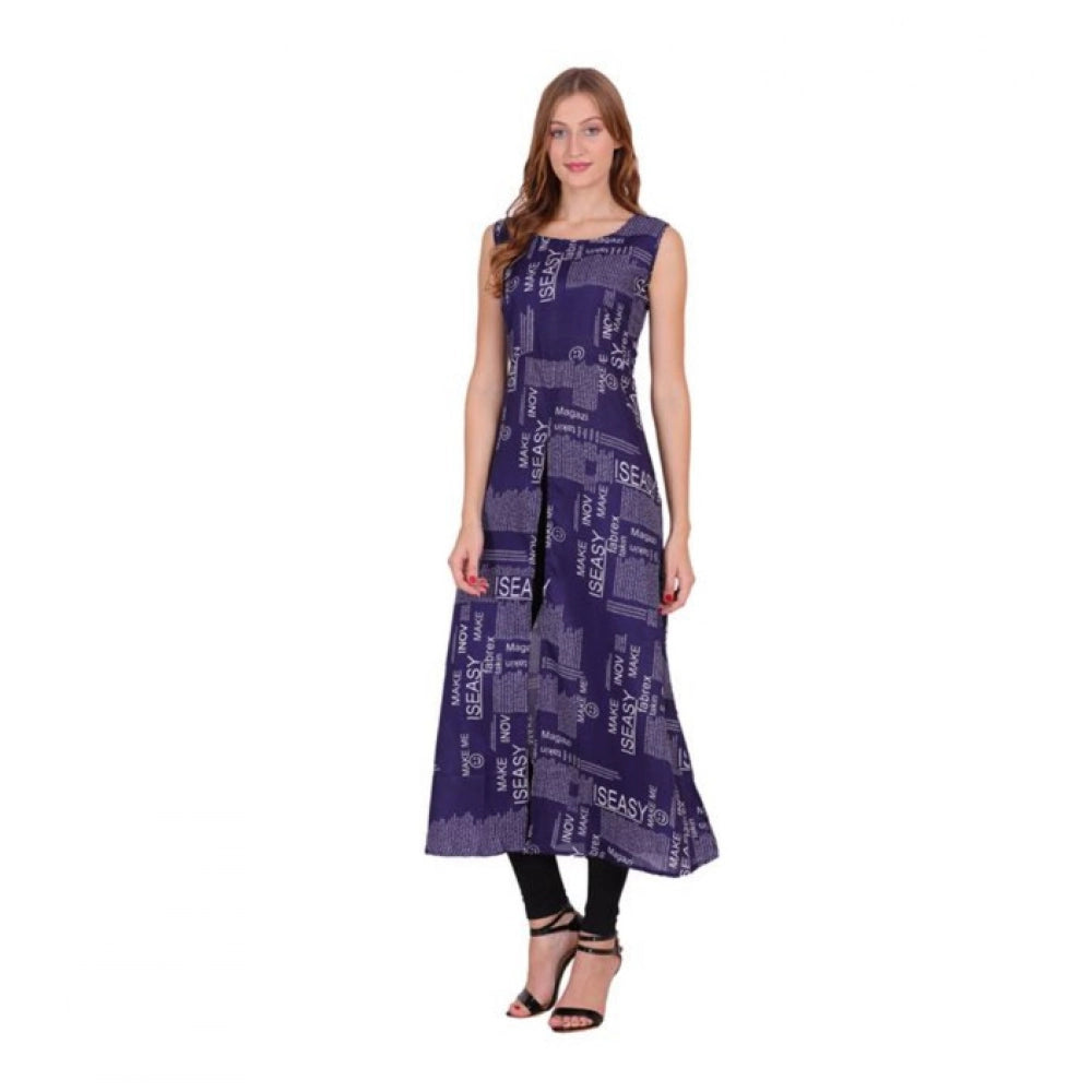 Women's Casual Crepe Sleeveless Slit Dress — Navy Blue