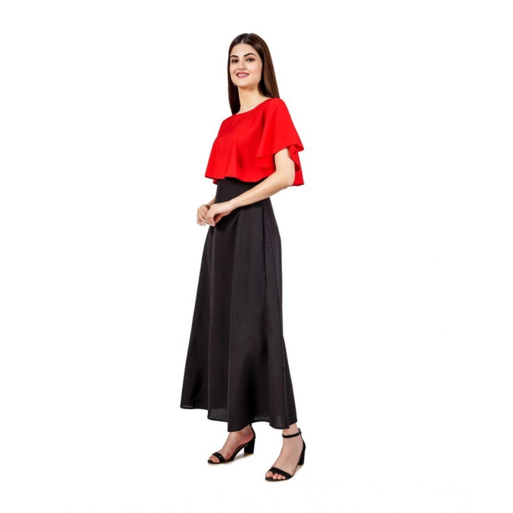 Women's Casual Crepe Sleeveless Cape Dress — Red