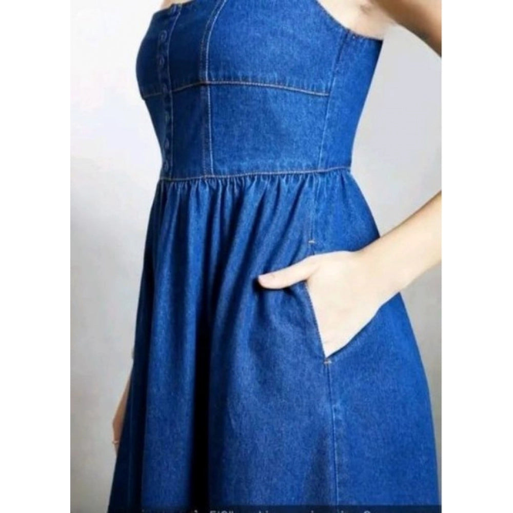 Women's Casual Denim Sleeveless Dress — Blue · 86_L